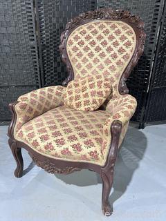 Beautiful Sturdy Antique Mahogany Chair With Cushion